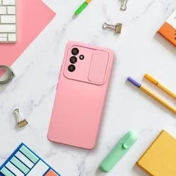 Samsung Galaxy A14 4G / LTE (A145) Telefontok - Slider csúsztatható kameravédős pink szilikon hátlap tok-5