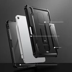 Tablettok iPad 2022 10.9 (iPad 10) - Tech-Protect Kevlar Pro - átlátszó előlap + plexi fekete hátlapi 360°-os tok, kitámasztható, ceruzatartóval-2