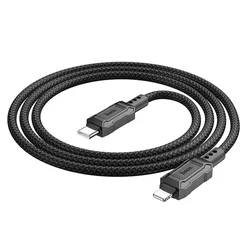 Kábel: HOCO X94 - Lightning / Type-C (USB-C) fekete szövet gyorstöltő kábel 1m, 2,4A-1