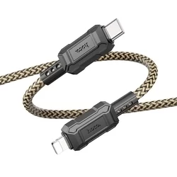 Kábel: HOCO X94 - Lightning / Type-C (USB-C) fekete/arany szövet gyorstöltő kábel 1m, 2,4A-1