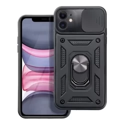 Telefontok iPhone 11 - Camshield - fekete szilikon tok, kitámasztó ujjgyűrűvel, csúsztatható kameravédővel-1