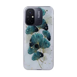 Xiaomi Redmi 12C Telefontok - Gold Glam levelek - mintás műanyag hátlap tok, szilikon kerettel-1