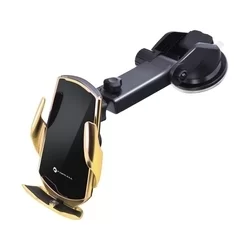 Telefontartó: Forcell HS1 - Univerzális, fekete / arany szellőzőrácsra / szélvédőre rögzíthető automata telefontartó-2