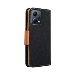 Xiaomi Poco X5 Pro 5G Telefontok - Canvas fekete mágneses szilikon keretes könyvtok-1