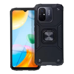 Xiaomi Redmi 12C Telefontok - Nitro Ring Armor - fekete gyűrűs, kitámasztható, ütésálló műanyag hátlaptok-1