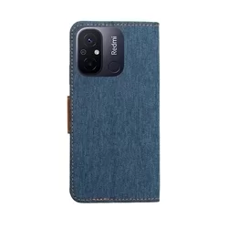 Xiaomi Redmi 12C Telefontok - Canvas kék mágneses szilikon keretes könyvtok-2