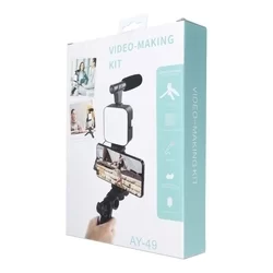 Selfie bot: AY- 49 - fekete, bluetooth távirányítós, tripoddá alakítható selfie bot LED világítással, mikrofonnal-7