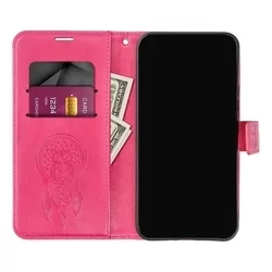 iPhone 15 Telefontok - MEZZO bagoly mintás magenta mágneses szilikon keretes könyvtok-2