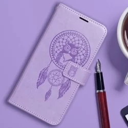 iPhone 15 Plus Telefontok - MEZZO bagoly mintás lila mágneses szilikon keretes könyvtok-5