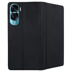 Honor 90 Lite 5G Telefontok - fekete mágneses szilikon keretes könyvtok-1