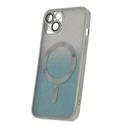 Telefontok iPhone 14 - Glitter Chrome - MagSafe kompatibilis ezüst/ kék / átlátszó szilikon tok-1
