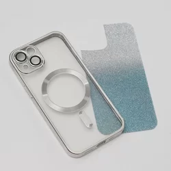 Telefontok iPhone 14 - Glitter Chrome - MagSafe kompatibilis ezüst/ kék / átlátszó szilikon tok-2
