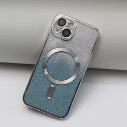 Telefontok iPhone 14 - Glitter Chrome - MagSafe kompatibilis ezüst/ kék / átlátszó szilikon tok-3