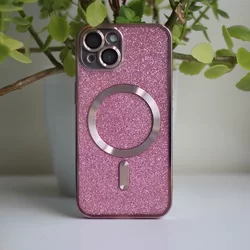 Telefontok iPhone 14 - Glitter Chrome - MagSafe kompatibilis pink / átlátszó szilikon tok-3