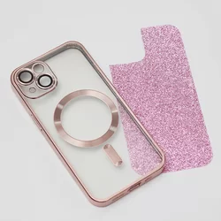 Telefontok iPhone 14 - Glitter Chrome - MagSafe kompatibilis pink / átlátszó szilikon tok-2