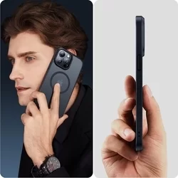 Telefontok iPhone 15 Pro - Tech-Protect Magmat MagSafe kompatibilis áttetsző műanyag hátlap tok, fekete szilikon kerettel-3
