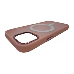 iPhone 15 Telefontok - MagSafe kompatibilis pink áttetsző műanyag hátlap tok, pink szilikon kerettel-3