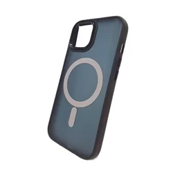 Telefontok iPhone 15 Pro Max - MagSafe kompatibilis kék áttetsző műanyag hátlap tok, kék szilikon kerettel-1
