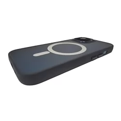 Telefontok iPhone 15 Pro Max - MagSafe kompatibilis kék áttetsző műanyag hátlap tok, kék szilikon kerettel-2
