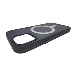 Telefontok iPhone 15 Pro Max - MagSafe kompatibilis kék áttetsző műanyag hátlap tok, kék szilikon kerettel-3
