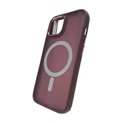 iPhone 15 Pro Telefontok - MagSafe kompatibilis burgundy áttetsző műanyag hátlap tok, burgundy szilikon kerettel-1