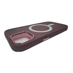 iPhone 15 Pro Telefontok - MagSafe kompatibilis burgundy áttetsző műanyag hátlap tok, burgundy szilikon kerettel-2
