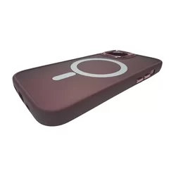iPhone 15 Pro Max Telefontok - MagSafe kompatibilis burgundy áttetsző műanyag hátlap tok, burgundy szilikon kerettel-3