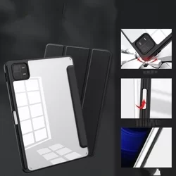 Tablettok XIAOMI PAD 6 (11,0 coll) - fekete smart case tablet tok, átlátszó hátlappal, ceruza tartóval-5