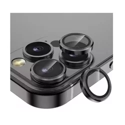 iPhone 15 Plus - Metal - üveg, kameralencse védőkeret - fekete-1