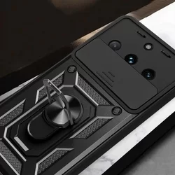 Telefontok Realme 11 Pro 5G - Camshield - fekete szilikon tok, kitámasztó ujjgyűrűvel, csúsztatható kameravédővel-1