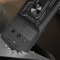 Telefontok Realme 11 Pro 5G - Camshield - fekete szilikon tok, kitámasztó ujjgyűrűvel, csúsztatható kameravédővel-2
