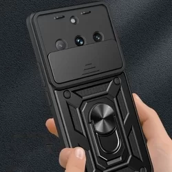 Telefontok Realme 11 Pro 5G - Camshield - fekete szilikon tok, kitámasztó ujjgyűrűvel, csúsztatható kameravédővel-5