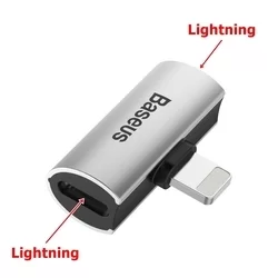 Adapter: Baseus L46 - 2in1 Audio + töltő (Lightning) adapter iPhone készülékekhez, ezüst/fekete-2