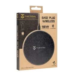 Telefon töltő: Tactical Base Plug Wireless - fekete vezeték nélküli (Wireless) töltő 2A + fekete USB/Type-C kábel, 1m-2