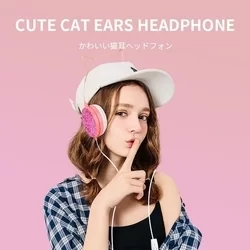 Headset: Cat YLFS-22 - pink / csillámos vezetékes fejhallgató (3,5 mm jack)-3