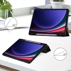Samsung Galaxy Tab S9 FE 10,9 coll Tablettok (SM-X510, SM-X516) - fekete smart case tablet tok, átlátszó hátlappal, ceruza tartóval-4