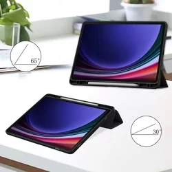 Tablettok Samsung Galaxy Tab S9 FE+ 12,4 coll (SM-X610, SM-X616) - fekete smart case tablet tok, átlátszó hátlappal, ceruza tartóval-2