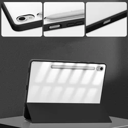 Tablettok Samsung Galaxy Tab S9 FE+ 12,4 coll (SM-X610, SM-X616) - fekete smart case tablet tok, átlátszó hátlappal, ceruza tartóval-3