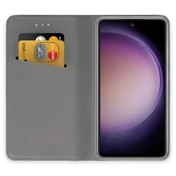 Telefontok Samsung Galaxy S23 FE 5G - arany mágneses szilikon keretes könyvtok-1