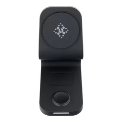 Telefon töltő: B16 - 3in1 fekete vezeték nélküli (Wireless) LED kijelzős töltőpad - telefon, headset és okosóra-2