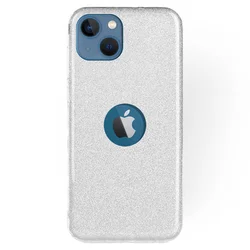 Telefontok iPhone 14 - Ezüst Shiny tok (Apple logónál kivágással)-1