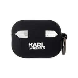 Airpods PRO 2 tartó: Karl Lagerfeld 3D Karl Head - fekete szilikon tok karabinerrel-1