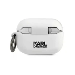 Airpods PRO 1 tartó: Karl Lagerfeld Karl Text - fehér szilikon tok karabinerrel-1