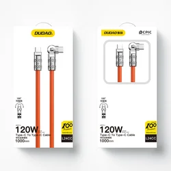 Kábel: Dudao L24CC - Type-C / Type-C (USB-C) 180 fokban forgatható fejjel, sárga kábel 1m, 120W-2