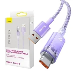 BASEUS - USB / Type-C (USB-C) lila szövet kábel 100W, 1m -4