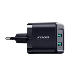 Hálózati töltő: Joyroom TCN01 - 2xUSB porttal, hálózati töltő, fekete, 2,4A-1