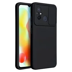 Xiaomi Redmi 12C Telefontok - Slider csúsztatható kameravédős fekete szilikon hátlap tok-1