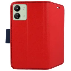 Xiaomi Poco C65 Telefontok - Fancy piros/kék mágneses szilikon keretes könyvtok-1