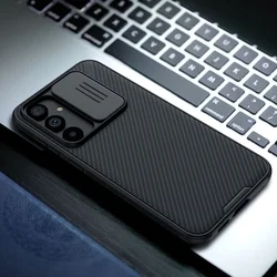 Samsung Galaxy S23 FE 5G Telefontok - Nillkin csúsztatható kameravédős fekete hátlap tok-3