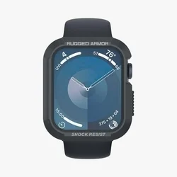 Apple Watch 4 / 5 / 6 / 7 / 8 / 9 / SE (44 / 45 mm) okosóra tok - SPIGEN RUGGED ARMOR sötétszürke szilikon tok-2